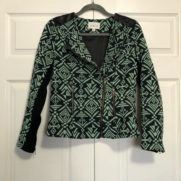 SABINE mint Aztec moto jacket sz.S anthropologie - Picture 2 of 4